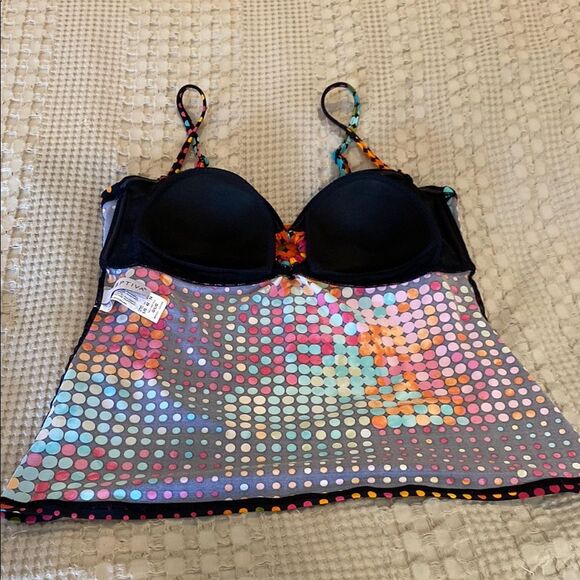 Captiva Bikini size Large Pink Orange Blue Top Only Pool Beach Resort Swimsuit - Picture 9 of 12